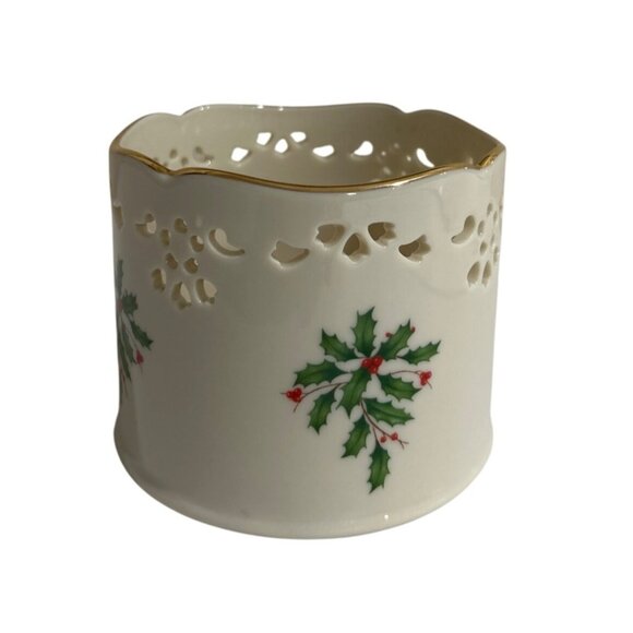 Lenox Holiday Wine Bottle Holder Porcelain With Gold Trim & Holly Design - Picture 1 of 5
